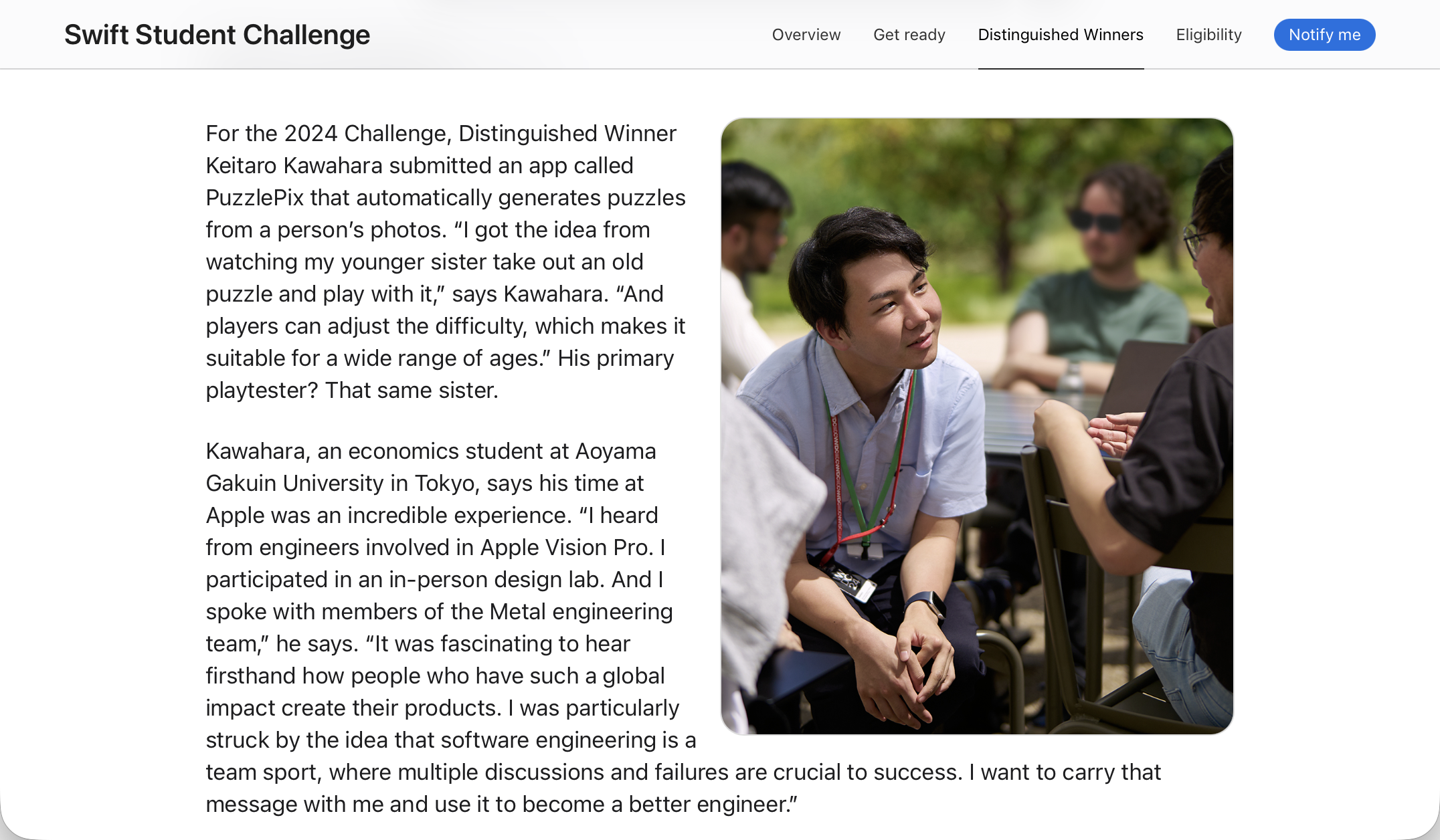 Apple.com webpage featuring Maxim’s photo